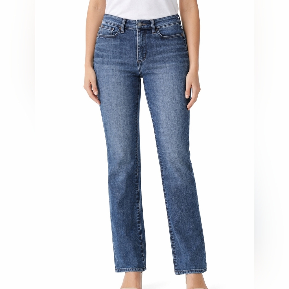 Talbots Women's Flawless Five Pocket Straight Blue Jeans Size 4p Petite Mid Rise